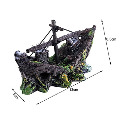 Artificial Resin Pirate Ship Boat Aquarium Landscaping Glass Fish Tank Ornaments Resin Boat Small Net Boat Decor for Fish Tank Accessories