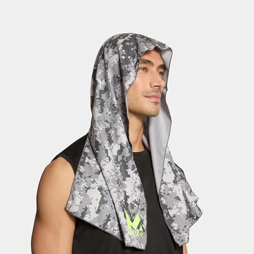 MISSION Cooling Hoodie Towel, Evaporative Cool Technology, Cools Instantly When Wet, UPF 50 Sun Protection, Contours Your Head to Stay in Place, Great for Sports, Fitness, Gym - color: Digi Camo Grey