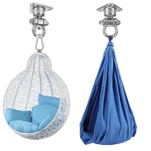 Silent Bearing Swivel Swing Hanger Stainless Steel Heavy Duty 180°+360° Swivel Swing Hook 1500 lb Capacity Playground Yoga Hammock Chair Rope sandbag Porch Swing Bag Sleeve - size: 3 Holes-1
