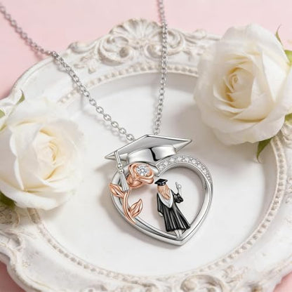 Graduation Gifts for Women 925 Sterling Silver Compass/Graduation/Vet/Cross/Stethoscope Necklace for Women - color: Graduation-Female
