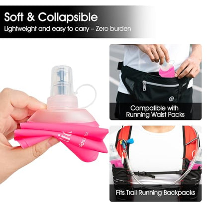 GUYI GYGYL Soft Flask, TPU Collapsible Soft Water Bottle for Hydration Pack, Running Vest, Leak-Proof Folding Water Bottle for Hiking Cycling Climbing Jogging-250ml Pink - color: 250ml Pink