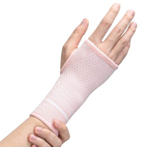 Copper Wrist Compression Sleeve 1 Pair, Comfortable Hand Brace Support for Arthritis, Tendonitis, Sprains, Workout, Carpal Tunnel - Left & Right - Women and Men (Pink, S) - color: Pink, size: S