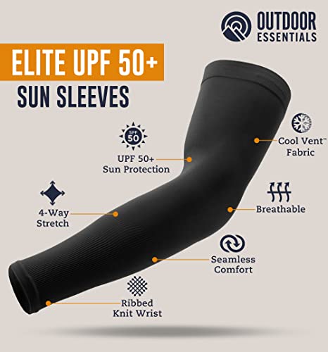 OutdoorEssentials UV Sun Sleeves for Men & Women, Cooling Arm Sleeves UPF 50+ | Golf, Tattoo Cover Up, Sun Protection - color: (2 Pairs): 1 Black, 1 Dark Gray