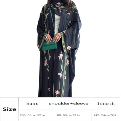Long Chiffon Cardigan Abayas for Women's Muslim Kaftan | Applique Flower, Hijabs Dress - color: Black