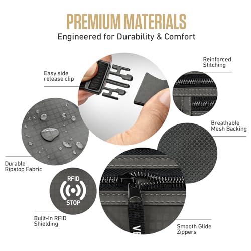 VENTURE 4TH Travel Money Belt with 7 RFID Sleeves - Gray - color: Gray