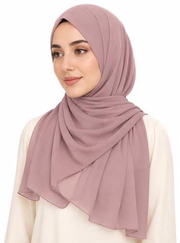 Women’s Chiffon Hijab Scarf - Heavyweight Solid Color Shawl & Wrap, Soft Breathable Headwrap for All Seasons - color: Mcgjxfs2604-rosybrown