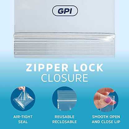 GPI - 10" x 13" Zip Bags, 500 Count, Clear Plastic Reclosable Zipper Poly Baggies, with Resealable Zip Top Lock. for Freezer, Apparel, Clothing, Food, Home & Office Supplies. - size: 10" x 13"