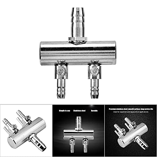 Joyzan Air Splitter Flow Control Valve,Aquarium Flow Lever Pump Distributor | 2 Way Stainless Steel Fish Tank Gang Manifolds Multi Port T Shaped Line Metal Regulator Connector Airline Tubing Hose