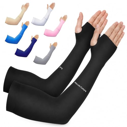 Cooling Arm Sleeves for Men & Women, UPF 50+ UV Protection - color: Black-palm