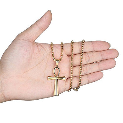 REVEMCN Reve Stainless Steel Coptic Ankh Cross Religious Pendant Necklace for Men Women, 20-24 Inches Chain - style: Gold Tone: 20'' Rolo Chain