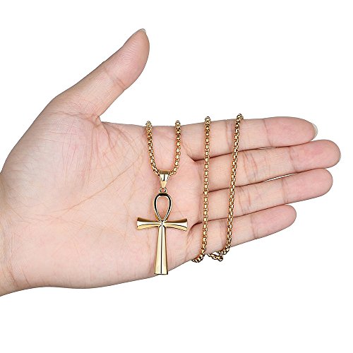 REVEMCN Reve Stainless Steel Coptic Ankh Cross Religious Pendant Necklace for Men Women, 20-24 Inches Chain - style: Gold Tone: 22'' Rolo Chain