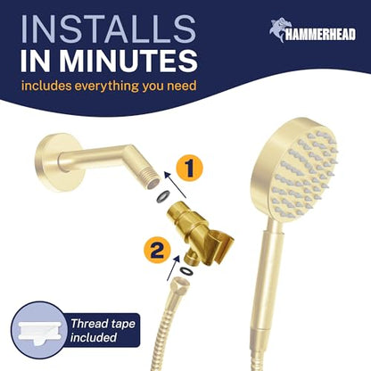 HammerHead Showers Solid Metal Handheld Showerhead Holder, Adjustable Wand Holder with Universal Wall Hook Bracket and Brass Pivot Ball, Brushed Gold - color: Brushed Gold
