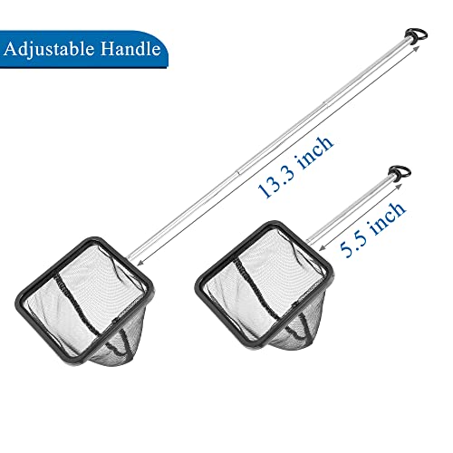 Mogoko Aquarium Fish Net, 10.8" x 16.3" Rectangular Fish Net with 5.5"-16.3" Extendable Telescopic Plastic Handle, Fine Mesh Nylon Fish Tank Accessory - size: 2.8 inch