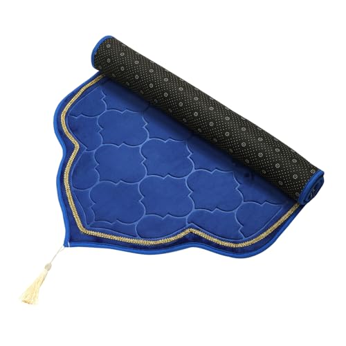 Muslim Prayer Rug Islamic Mat - Thick Large Padded Sajadah for Kids Men Women - Soft Velvet Prayer Rugs for Eid Travel Ramadan, Blue - color: Blue