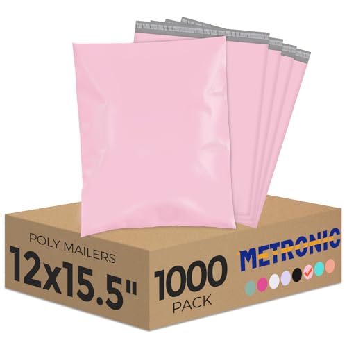 Metronic Poly Mailers 12x15.5 1000 Pack, Strong Adhesive Shipping Envelopes for Clothing, Medium Bulk Shipping Bags for Small Businesses, Mailers Poly Bags, Packages Bags Light Pink - size: 12x15.5 1000PC