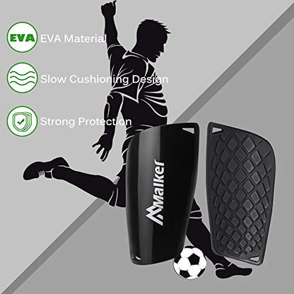 Malker Soccer Shin Guards for Kids Youth Adults Shin Guards Pads with Sleeves, Lightweight and Compact, Protective Soccer Equipment - color: Black, size: Large