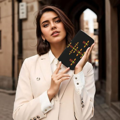 Ethiopian Cross PU Leather Long Wallet for Women Men, Zipper Clutch Wallet RFID Card Holder Organizer - color: Ethiopian Cross4