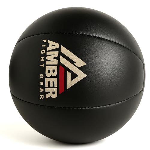 Amber Fight Gear Leather Medicine Ball for Strength & Conditioning, Plyometric & Core Training, Cardio Workouts for Muscle Building, Squats, Lunges, Partner Training, 15lb