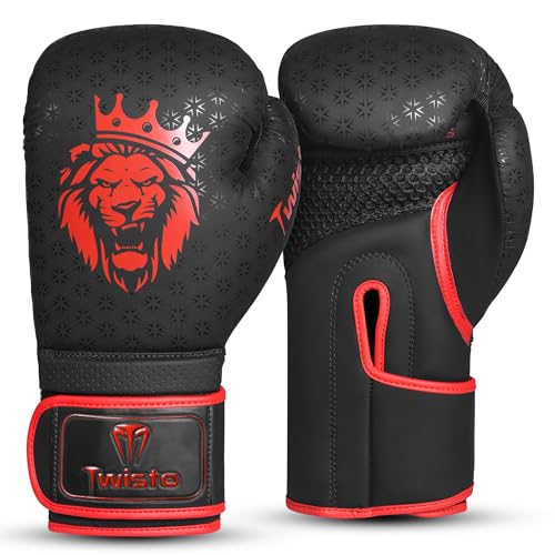 Twisto Boxing Gloves Black Rox - Pro Training & Sparring, Maya Hide Leather, Muay Thai, MMA, Kickboxing, Men, Women, Adults, Heavy Punching Bag, Focus Mitts, Pads,10oz 12oz 14oz 16oz - color: Red, size: 12 oz