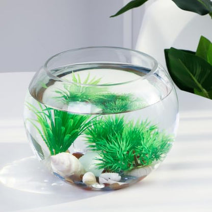 Yardwe 2 Gallon Round Glass Fish Bowl Transparent Desktop Aquarium for Goldfish and Hydroponic Plants 7.8 Inch Small Fish Tank for Home Office Decoration