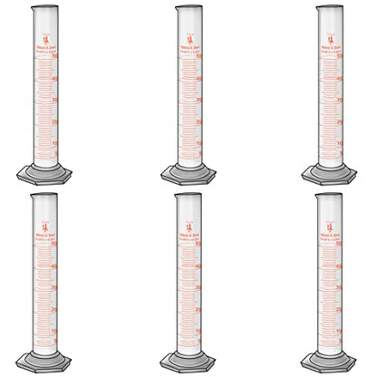 50ml Graduated Cylinder, Borosilicate 3.3 Glass, Single Metric Scale, Class B, Karter Scientific 213I41 (Pack of 6) - size: 50ml, style: Pack of 6