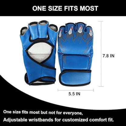 MMA Gloves, Half-Finger Boxing Fight Gloves MMA Mitts with Adjustable Wrist Band UFC Gloves for Sanda Sparring Punching Bag Training (One Size Fits Most) - color: Tiger claws blue