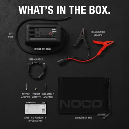 NOCO Boost Air AX65 2000A 12V Jump Starter, Air Compressor & Tire Inflator | 67 LPM, 2-Min Inflation, Spark-Proof & Reverse Polarity Protection, For Car, Truck, SUV, ATV, RV, 8.0L Gas & 6.0L Diesel