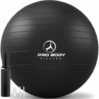 ProBody Pilates Yoga Ball - Gym Grade Exercise Ball | Sizes 45/55/65/75/85 cm, 880 lb Load, CA 10P Cert, PT & Prenatal Use, Recommended by OBs, Pump - color: Black, size: XXL: 31-34 inches/78-85 cm