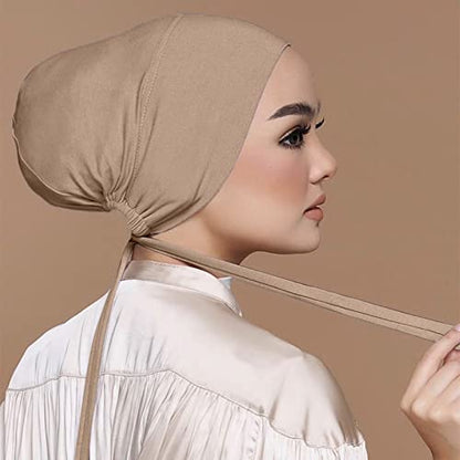 Chiffon Hijab with Undercap Fashion Solid Color Chiffon Head Wraps Under Scarf Caps Muslim Fashion Bandage - color: Khaki