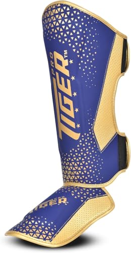 Shin Guards MMA, Muay Thai, Kickboxing, Leg Instep Protection Pads, Kicking, Sparring, Training Gear, Karate, Boxing, Taekwondo - Unisex - Black and White Colors - color: Blue, size: Large