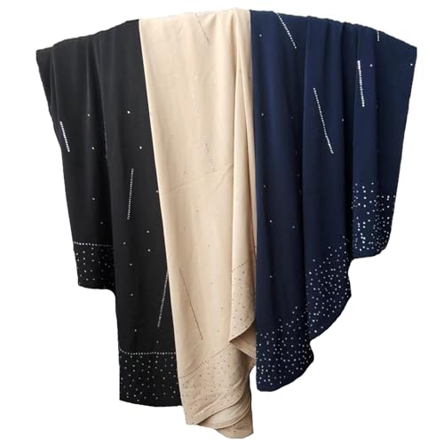 Ready To Wear Instant Hijab for Women Girls Muslim Slip-On Khimar Hijab Scarf Rhinestone Hijabs Islamic Abaya Turban - color: Navy