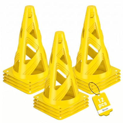12 Pack Soccer Cones, 9 Inch Agility Cones for Soccer, Football, Basketball, Cones for Sports Training, Speed & Agility Drills, Field Marking Equipment - color: yellow