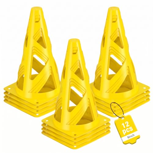 12 Pack Soccer Cones, 9 Inch Agility Cones for Soccer, Football, Basketball, Cones for Sports Training, Speed & Agility Drills, Field Marking Equipment - color: yellow