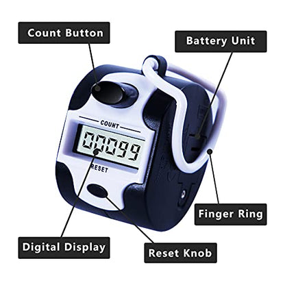 TESEAS Handy Counter Click Manual Digital clicker Stitch Tally Counters Finger Mechanical Palm Handheld Pitch 5-Digit Electronic Display Click Counter Number Count for Row, People, Golf Lap - style: 4pack