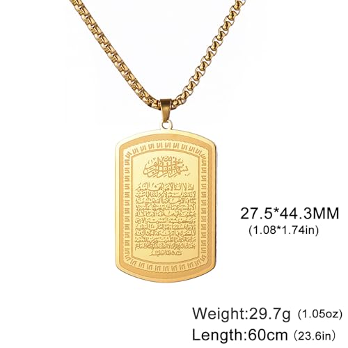 VASSAGO Islamic Allah Necklace for Men Women Stainless Steel Muslim Ayatul Kursi Necklace Islam Arabic Eid Ramadan Jewelry Gift - color: Gold Arabic necklace