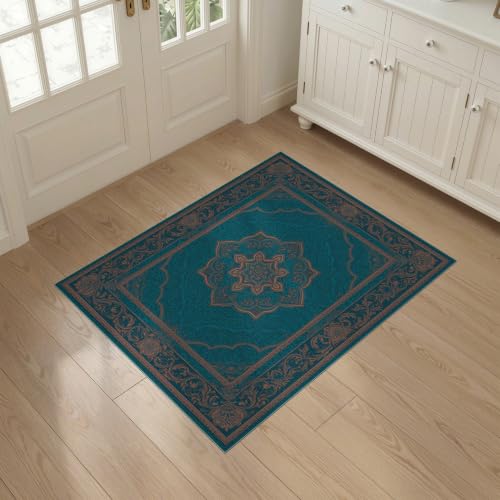 3'x5' Teal Boho Medallion Prayer Design Washable Throw Rug - color: Blue/Pattern 14, size: 3' x 5' (Rectangular)