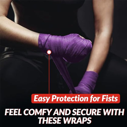 DEFY Professional 180 Inch Hand Wraps for Boxing Muay Thai MMA Elastic Bandages for Men & Women -Pair - color: Purple