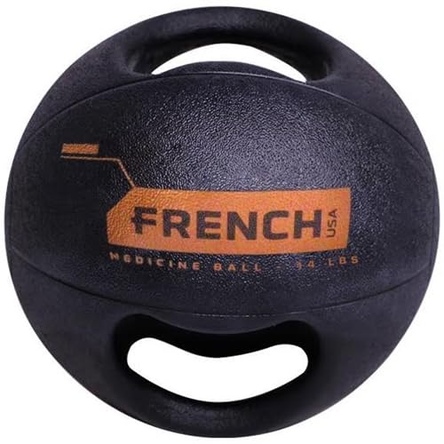 French Fitness Dual Grip Medicine Ball w/Handles – Reinforced Rubber, Textured Grip, Durable Design for Strength Training & Conditioning (14 lb)