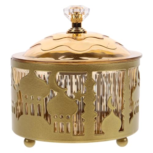 3.5x3.5 Gold Iron Serving Tray with Lid Ramadan Decorations Metal Platter Wedding Cake Plate Islamic Eid Dessert Candy Cake