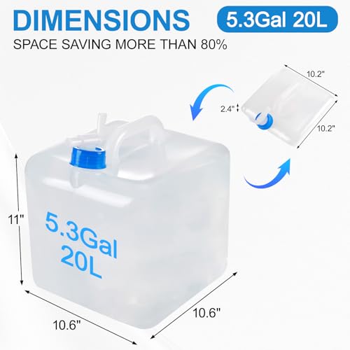 2 Pack Collapsible Water Container with Spigot,BPA Free Food Safe Camping Water Storage Carrier Jug for Outdoors Hiking Backpack & Survival Kit, Foldable Portable Water Canteen(10L/5.3 Gallon) - size: 2-Pack 5.3 Gal
