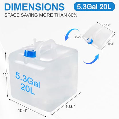 2 Pack Collapsible Water Container with Spigot,BPA Free Food Safe Camping Water Storage Carrier Jug for Outdoors Hiking Backpack & Survival Kit, Foldable Portable Water Canteen(10L/5.3 Gallon) - size: 2-Pack 5.3 Gal