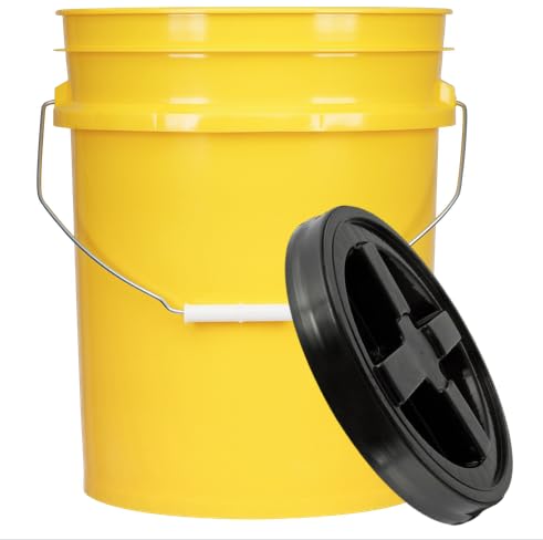 5 Gallon Food Grade Plastic Bucket with Air Tight Screw on Lid Made in USA Container (Yellow Bucket with Black Lid) - color: Yellow Bucket With Black Lid