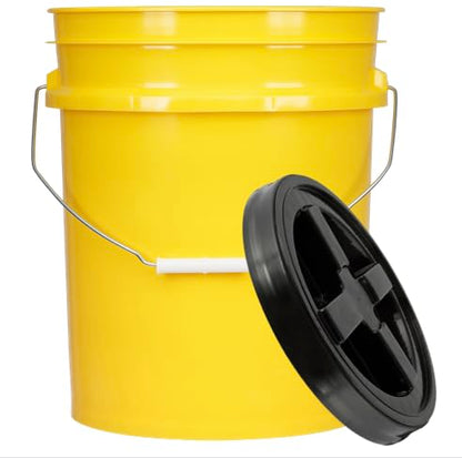 5 Gallon Food Grade Plastic Bucket with Air Tight Screw on Lid Made in USA Container (Yellow Bucket with Black Lid) - color: Yellow Bucket With Black Lid