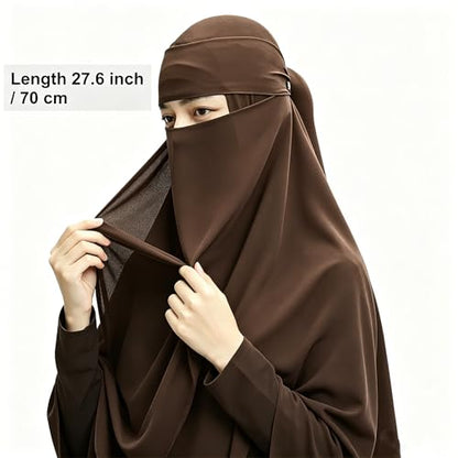 Single Layer Niqab, Soft Chiffon Muslim Veil Face Cover, One Layer Nose Piece, Hijab Prayer Face Mask for Women Men - color: Brown_b