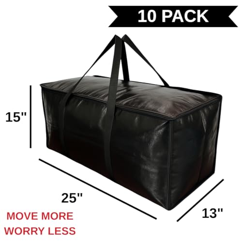 BAG-THAT! 10 - Pack Heavy Duty Large Moving Bag with Strong Zipper and Comfortable Handles Durable & Sturdy Large Storage Bags Totes Bins Packing Moving Boxes College Supplies for Packing - size: 10 Pack