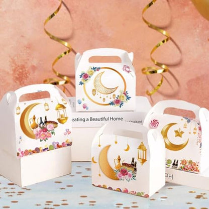 Sanfly Eid Mubarak Candy Box 12 Pack Ramadan Boxes Eid Mubarak Gift Boxes Star Moon Lantern Party Favor with Handle for Eid Fitr - color: B