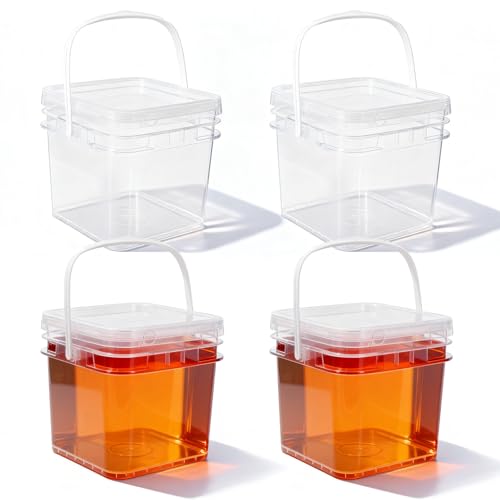 Food Storage Buckets with Lids - 4 Set Square Clear Plastic Containers, Airtight Pressure Seal & Handle for Kitchen Freezer Prep (Clear, 34 oz) - color: Clear, size: 34 oz