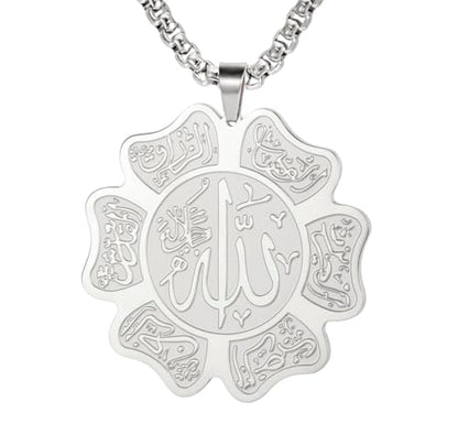 UNIFT Islamic Allah Necklace for Women Men Stainless Steel Muslim Allah Arabic Petal Shape Pendant Necklace Islam Religious Jewelry Eid Ramadan Gifts - color: silver