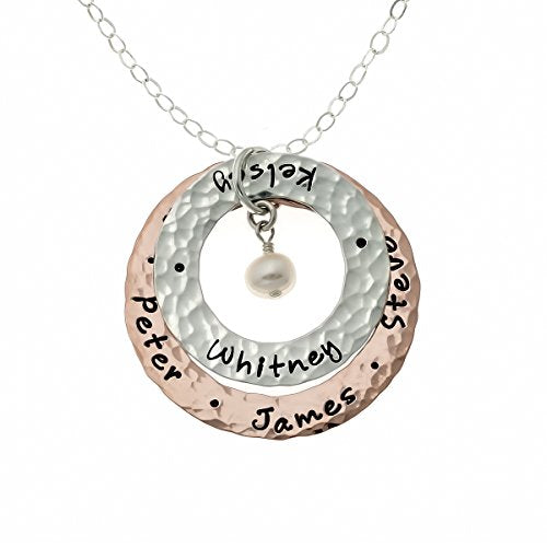 AJ's Collection Happy Family Mixed Metal Washers Necklace With Customizable Sterling Silver, 14k Gold, and Rose Gold Plated Washers. Includes Sterling Silver Cable, Box, or Ball Chain - style: 24" Cable Chain