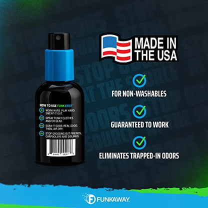 FunkAway Travel Size Shoe Deodorizer Spray (3.4 oz - 3 Pack) Odor Eliminator for Shoes, Gym Bags, Clothes and Gear, On-the-Go Odor Neutralizer that Attacks Funk at the Source - size: 3.4 Ounce (Pack of 3), style: Travel Size